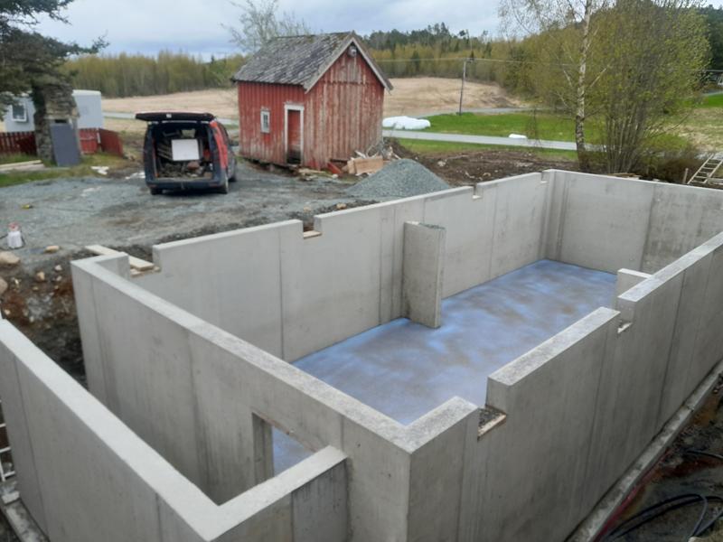 Ferdig grunnmur og betonggulv i Stjørdal, støpt av Rolandsen Betongservice